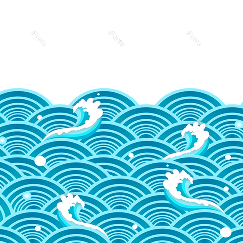 蓝色花纹图片,波浪花纹元素,海浪花纹PNG,花边免抠素材